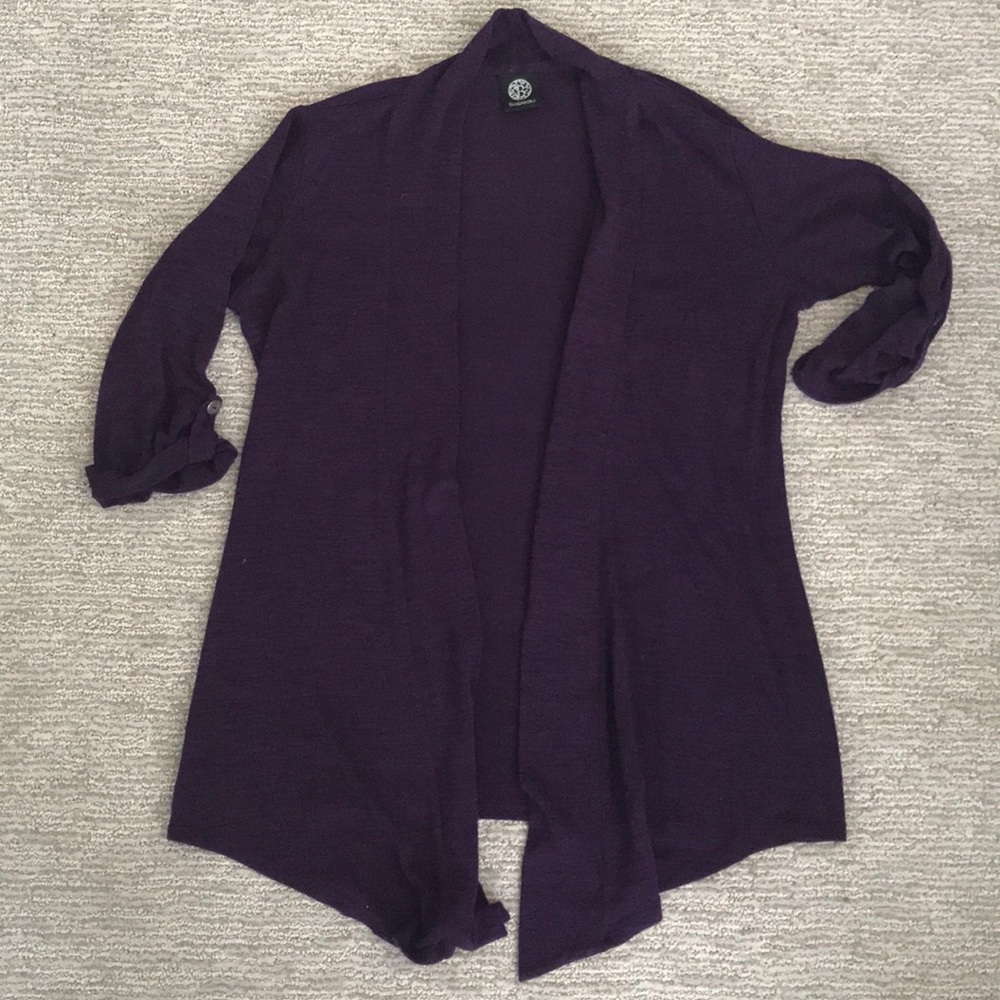 Asymmetrical hem 3/4 sleeve open cardigan